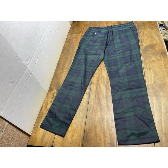 Glenmuir Pants Mens 34R Navy Green Tartan Plaid Golf Performance Stretch New - Picture 5 of 13